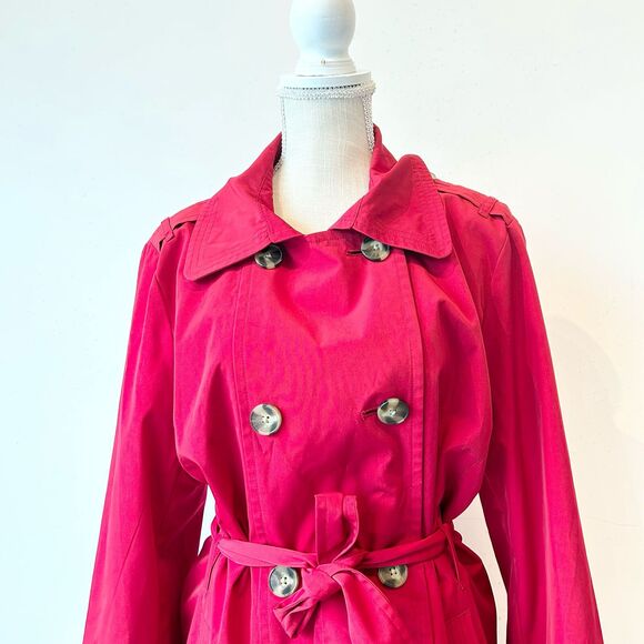 XL Red London Fog Belted Trench Coat - Picture 2 of 5